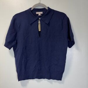 J.Crew Merino Wool Blend Short Sleeve Polo Sweater Navy Blue Women's L NWT